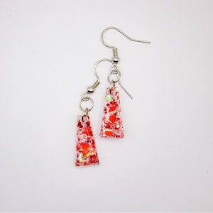 Geometrical Red and White Glitter .5” Resin Earrings with silver Hardware